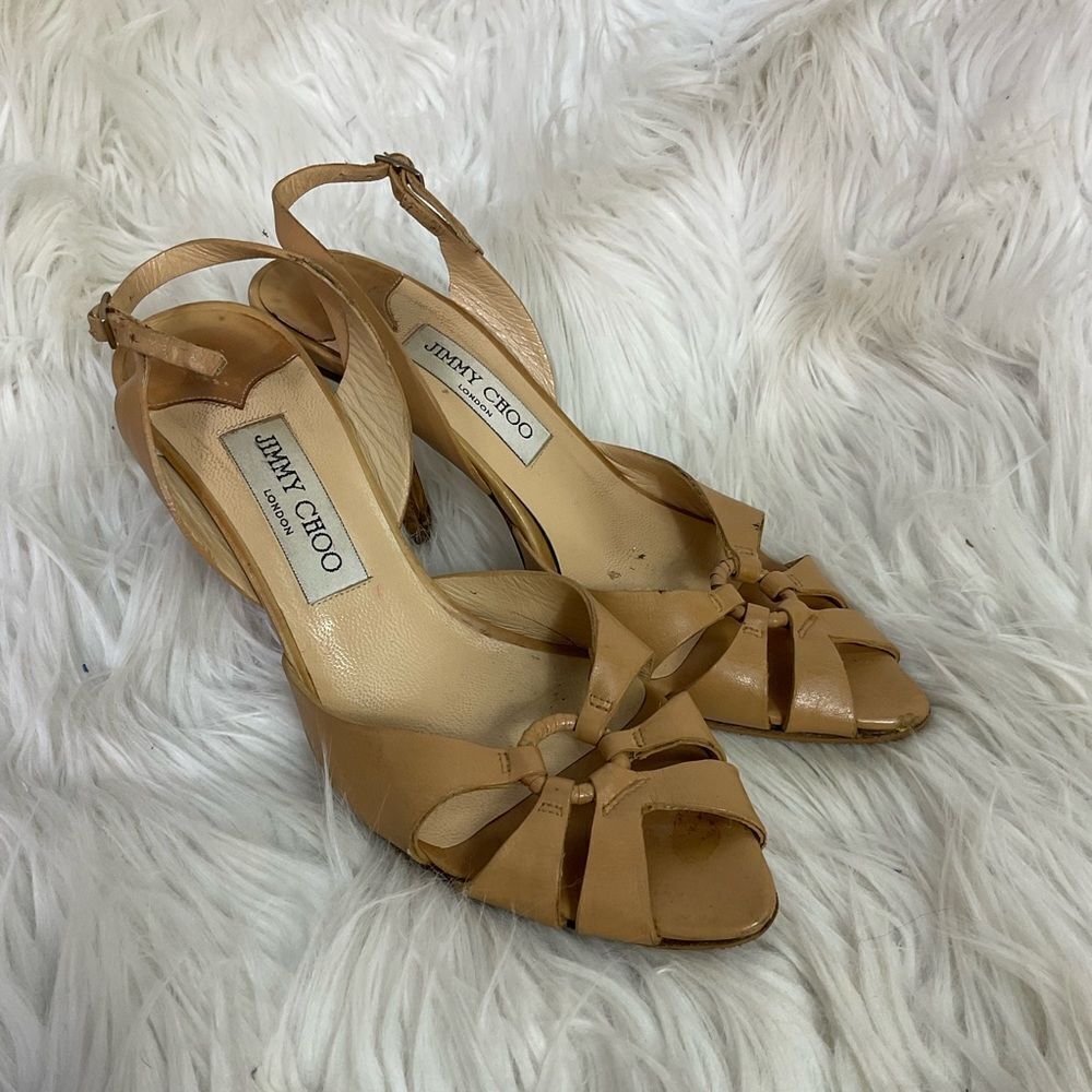 Jimmy Choo Italian Leather Tan Peep Toe Cutout D'Orsay Sandals 6.5 EUR 37